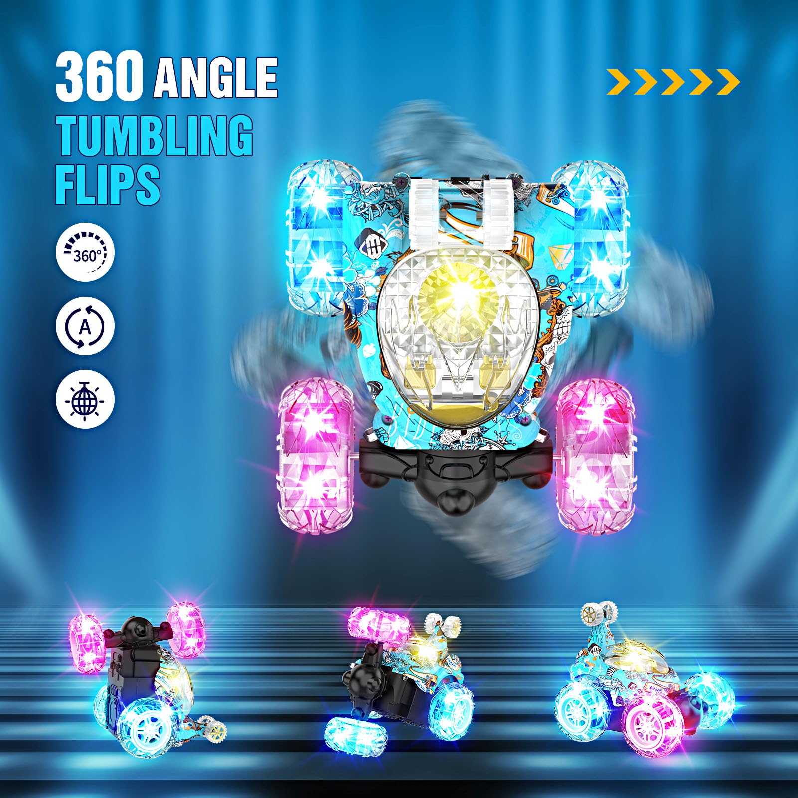 Dislocati 360° Rotazione LED Macchina Telecomandata per Bambini, 2.4GHZ 4WD RC Auto Telecomando, Regali giocattolo per bambini (Camuffare)