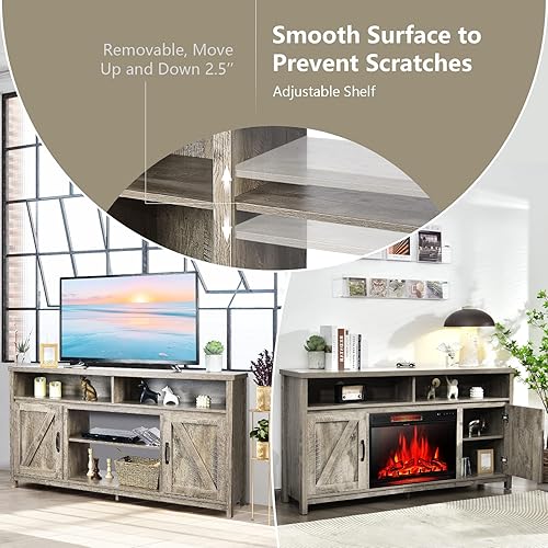 Miniatura 7 de Tangkula Moderno mueble de TV de granja con puertas dobles de granero, armario de almacenamiento de TV de 59 pulgadas para televisores de hasta 65