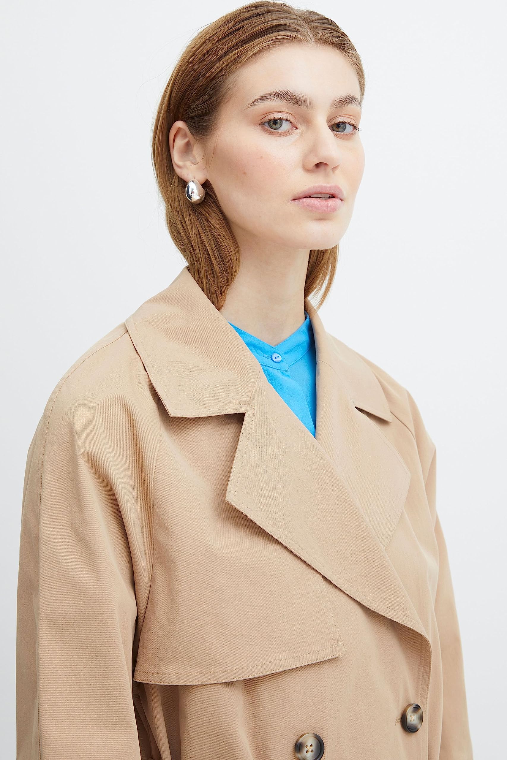 ICHI IHELOVA JA Damen Trenchcoat Jacke Übergangsmantel Trenchcoat Kurzmantel
