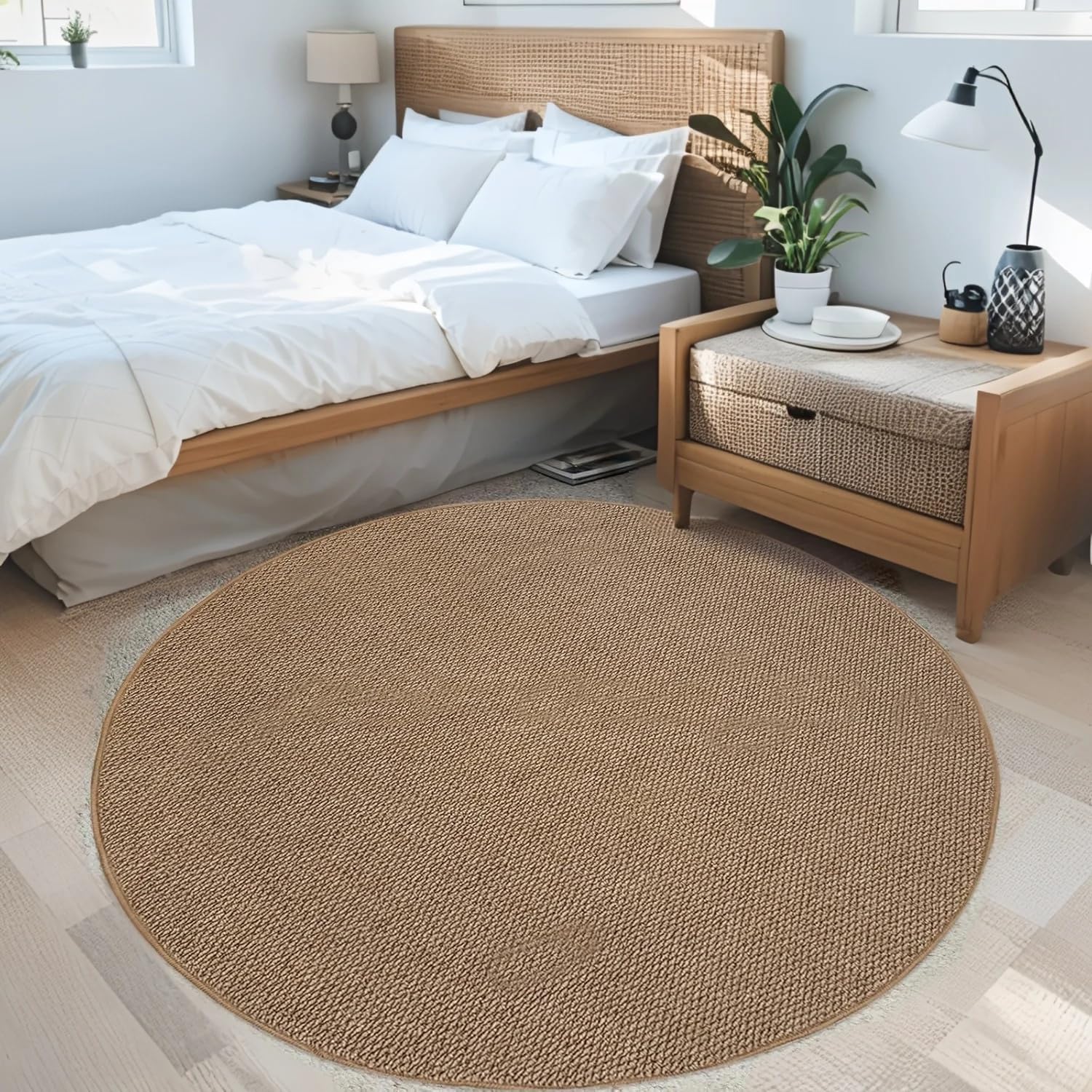 USTIDE Alfombra de sisal natural, redonda, gruesa, de yute, trenzada, antideslizante, no se desprende, lavable, 100 cm