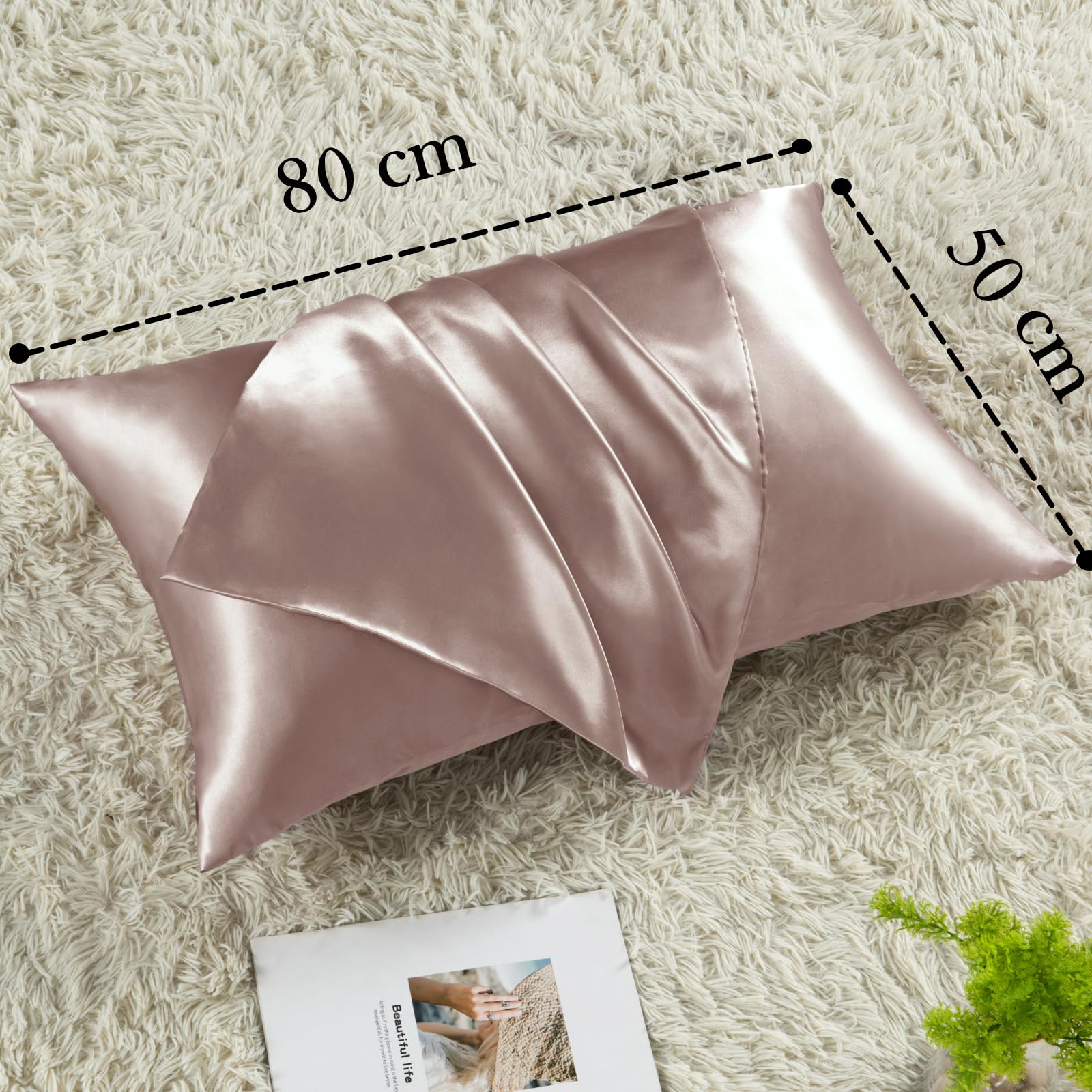 Vielit 2 Pack Satin Pillowcase for Hair and Skin Cooling,Soft as Silk Pillowcase for Hair and Skin,Easier Care than Silk Pillow Case Braun 50x75cm Gifts for Women Envelope & 2 Scrunchies - Image 4