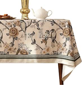 Aperturee Cream Beige Floral Rectangle Tablecloth Simple White Branch Pattern for Farmhouse Kitchen Dining Decor