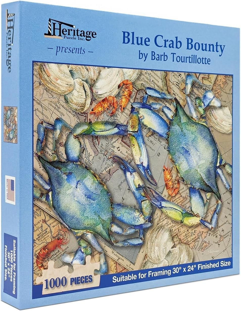 Heritage Puzzle - Blue Crab Bounty by Barb Tourtillotte 1000 Piece Puzzles for Adults - Under the Sea Marine Chart Art - Frameable Jigsaw Puzzle 24" x 30" Finished Size