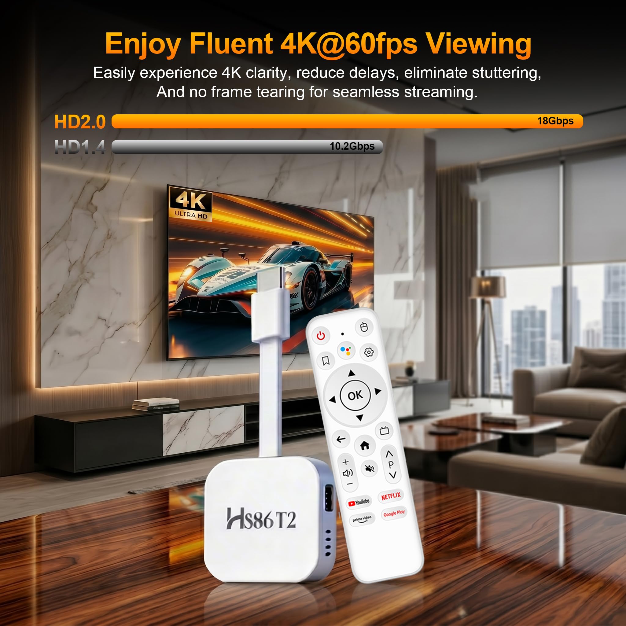 Mini TV Stick Android Box 4K Ultra HD Dispositivo di Streaming, Android 14.0 TV Stick Box 2 GB 16 GB HDR10 2.4G/5G WiFi6 BT 5.0, Smart Lettore Multimediale in Streaming e Telecomando Vocale H86 PROT2