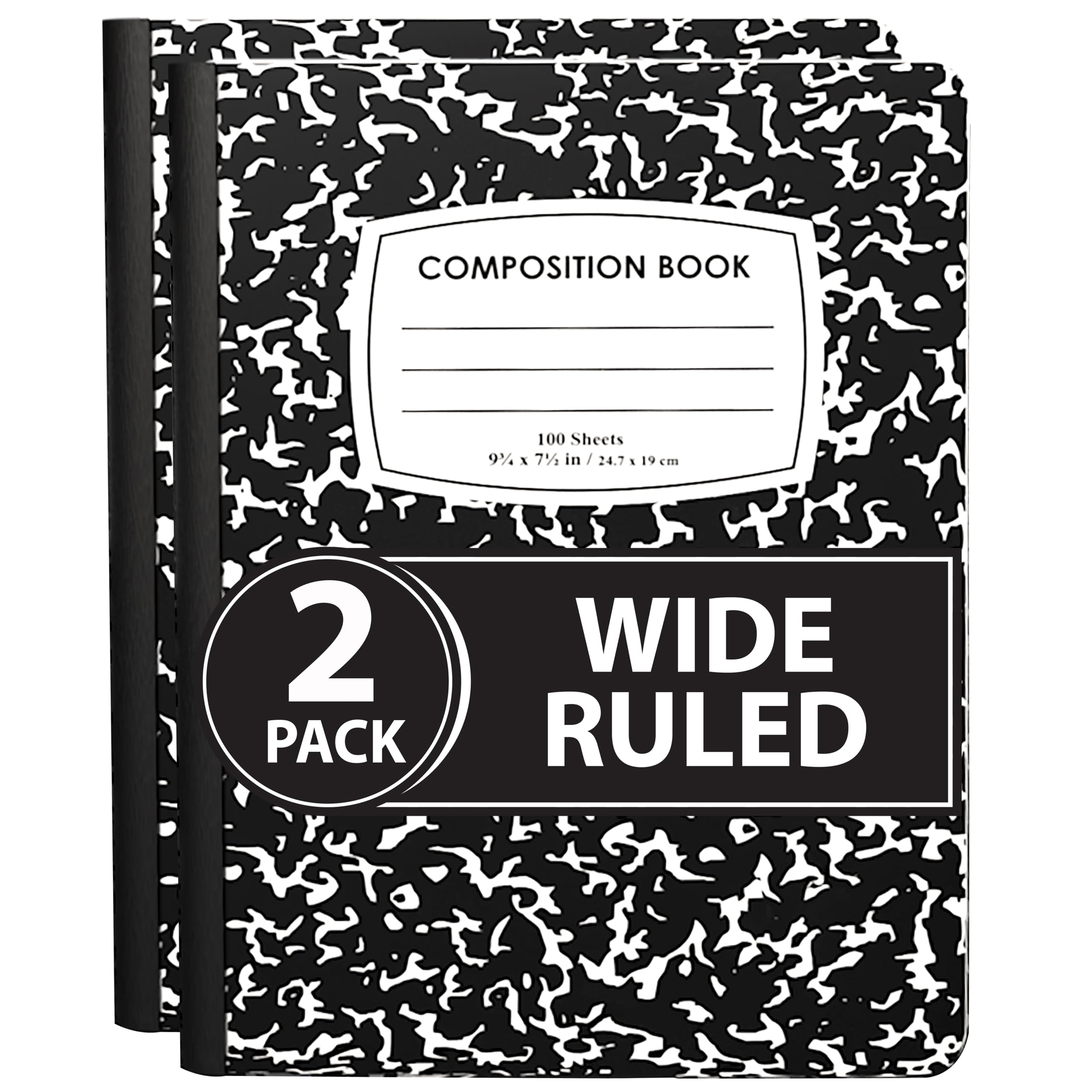 ENVO Composition Notebooks, Wide Ruled Composition Notebook, Black Marble Covers Composition Notebook, 100 sheets, Bulk (2, Wide Ruled)
