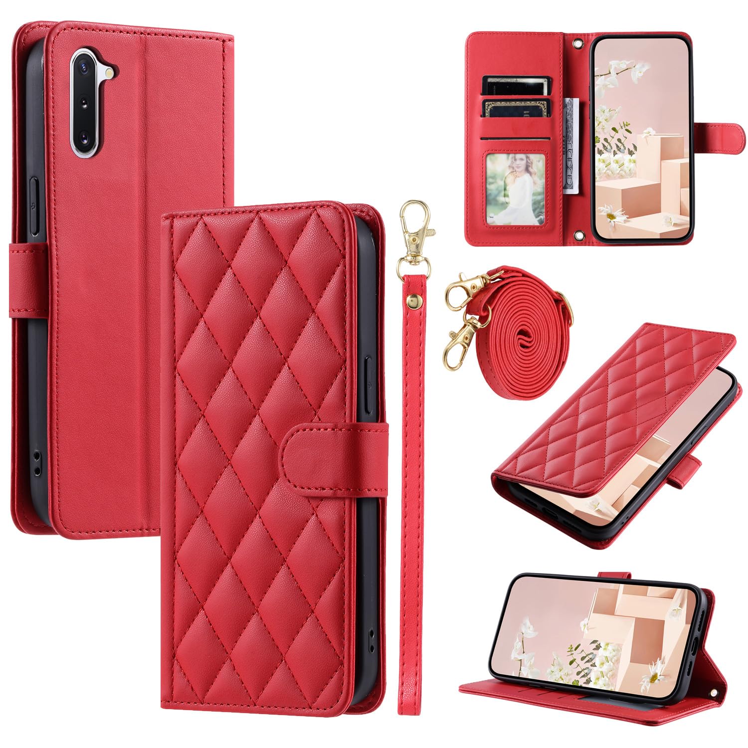 Leather Case Compatible with Samsung Galaxy Note 10,Flip case with card slot Compatible with Samsung SM-N970F/DS Galaxy Note10 / SM-N970U1 SM-N970W SM-N970F SM-N971N Case Cover Red