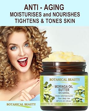 Botanical Beauty MORINGA OIL BUTTER Pure Natural Virgin Unrefined RAW 2 Fl. Oz.- 60 ml for FACE, SKIN, BODY, DAMAGED HAIR, NAILS.