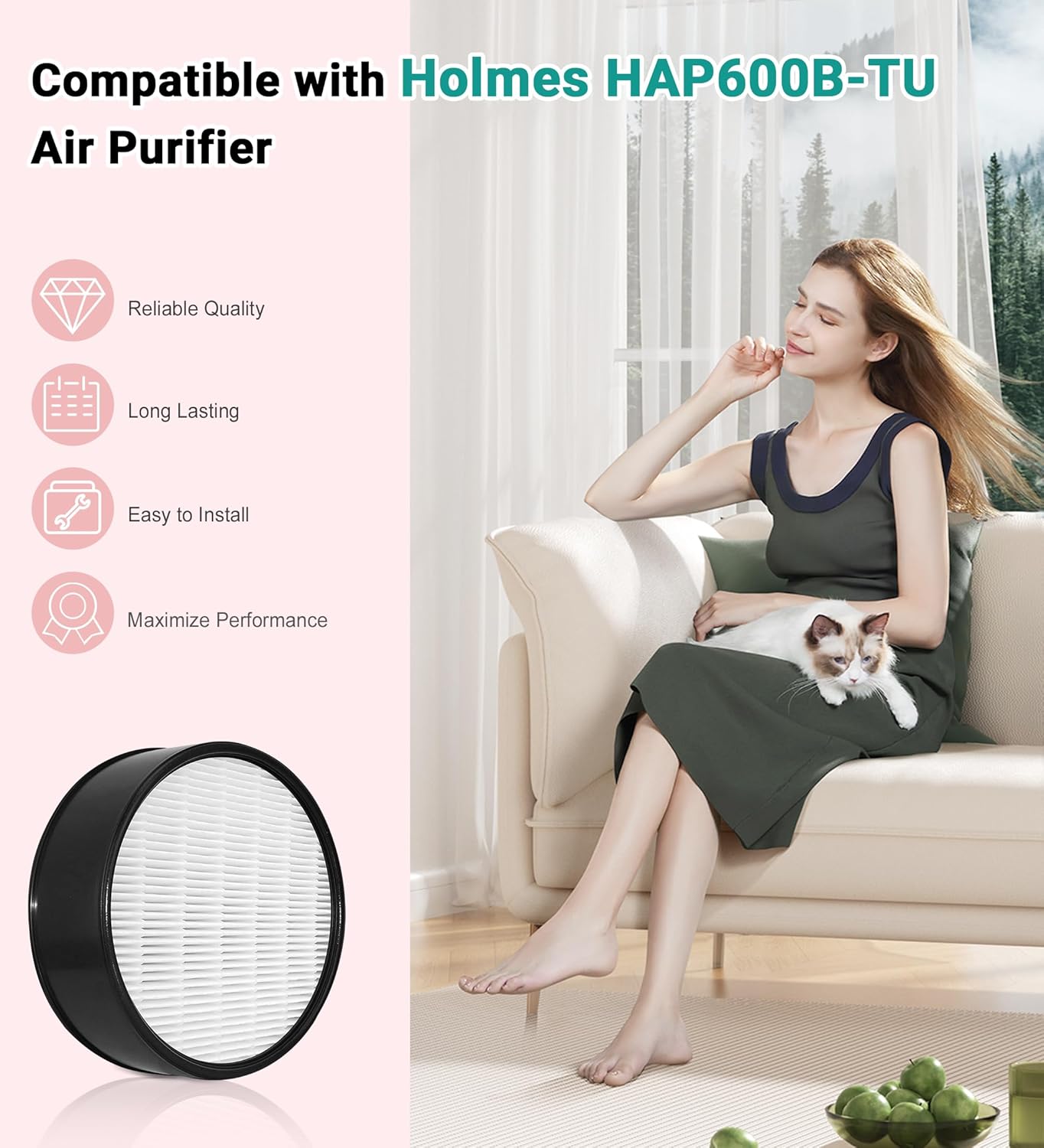 2 Counts Byseacore HAP600B Replacement Filter Compatible with Holmes Egg Air Purifier 360° HAP600B-TU