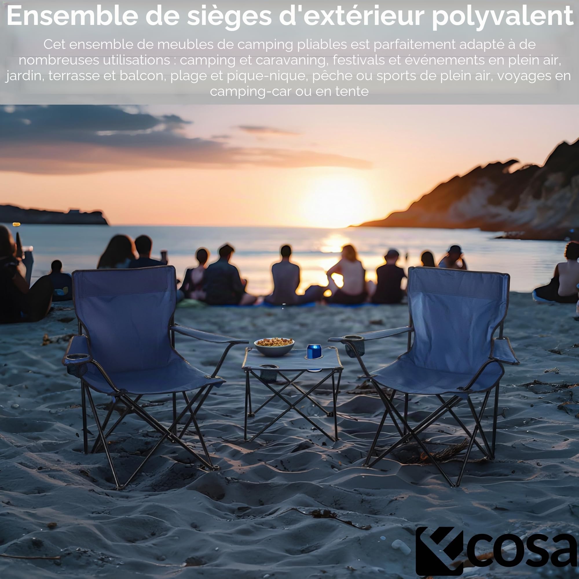 ecosa® Lot de 2 chaises de camping avec table - 2 chaises pliantes et table de camping pliables - Meubles de camping d'extérieur portables avec sac de transport - Jusqu'à 150 kg - Pour camping, jardin