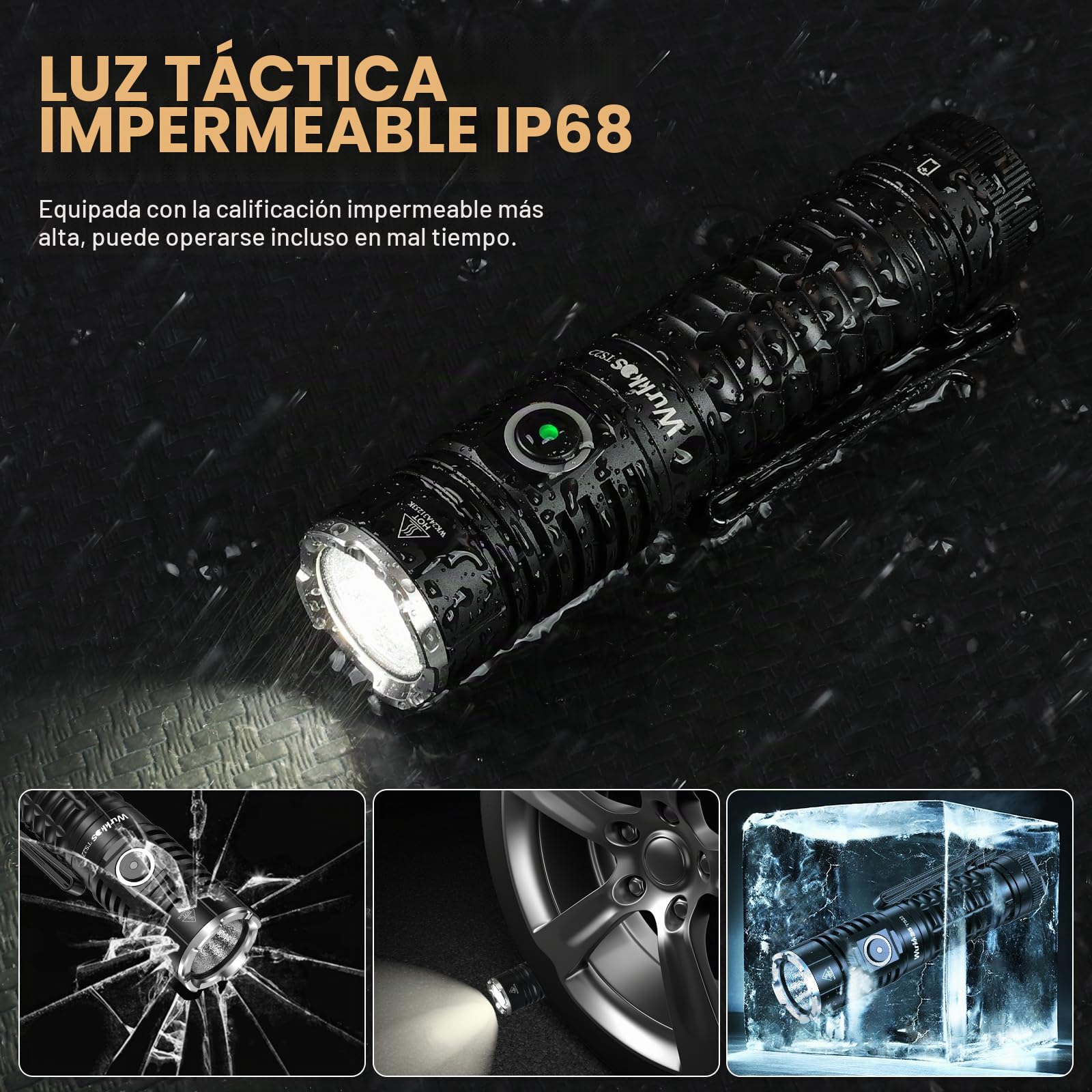 Wurkkos TS22 Lampe torche LED extrêmement lumineuse, 4800 lumens rechargeable XHP70.3, IPX68, torche tactique étanche avec 6 modes pour le camping, les urgences, CRI90 [Classe énergétique A+++]