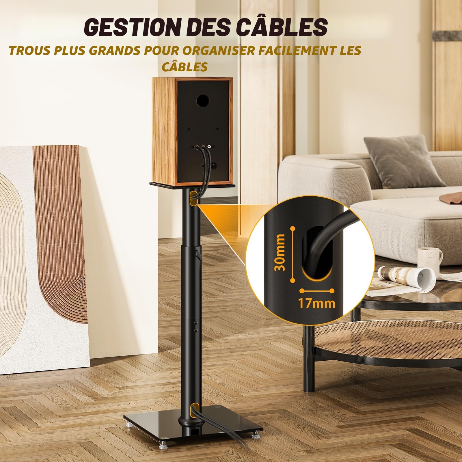 5Rcom Lot de 2 supports de haut-parleur universels pour son surround - Hauteur réglable de 830 mm à 1100 mm chacun - Capacité de 5 kg - Gestion des câbles - Assemblage facile - Noir