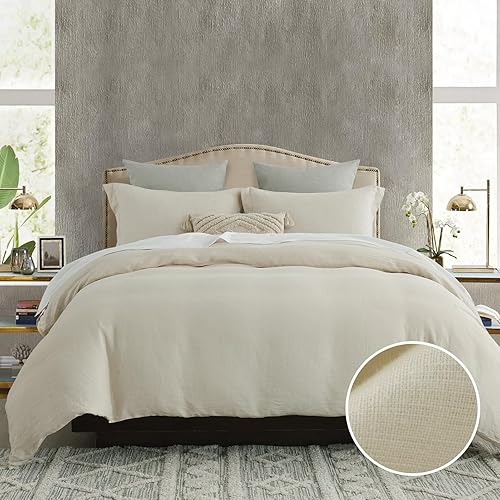 Miniatura 8 de CozyDH Juego de funda de edredón de lino belga, tamaño Queen, 100% lino belga natural, transpirable y duradero, con cierre de cremallera, 8 lazos,