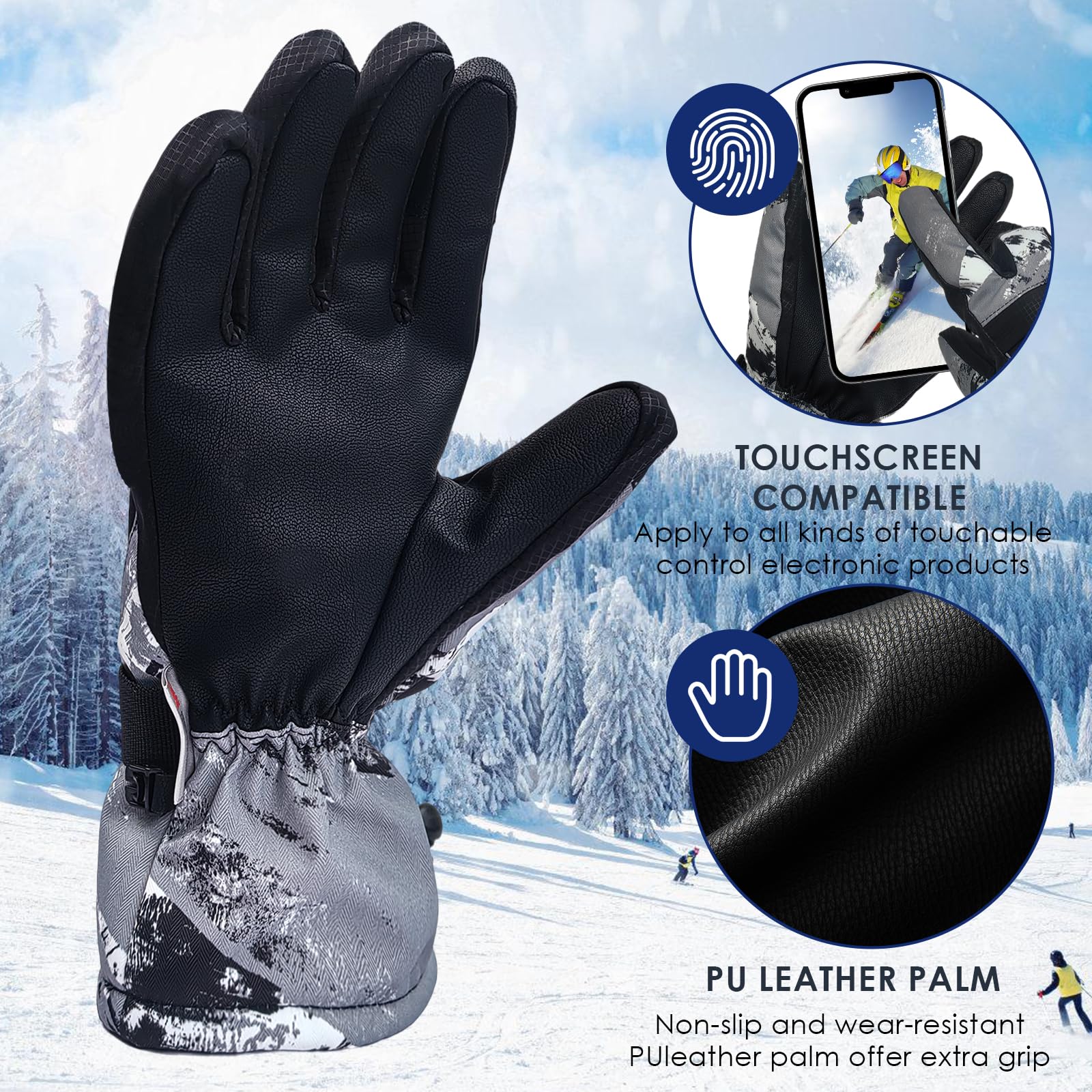 Guantes de Esquí para Hombre y Mujer,Guantes Esqui Impermeables,Guantes de Invierno Impermeable para Hombre y Mujer,Waterproof and Warm Gloves Suitable for Outdoor Skiing Activities