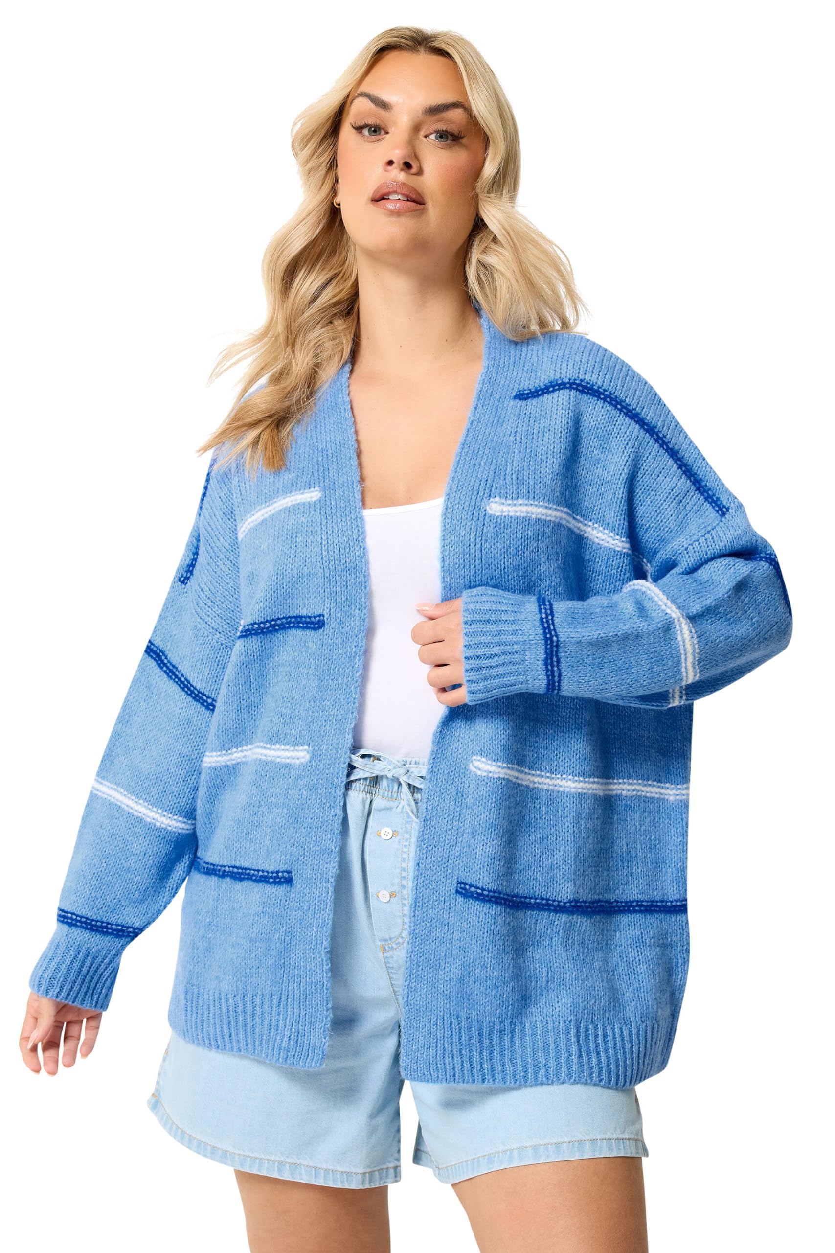 Yours Women's Blue Stripe Print Cardigan In Size 22-24