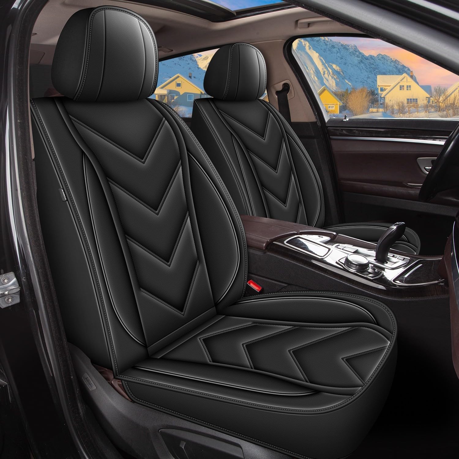 Car Seat Covers Fit for Volkswagen VW Tiguan 2009-2024 2025 | Full Set Faux Leather, Waterproof, Automotive Seat Cover with Airbag Compatibility (5 Seat, Black Line)