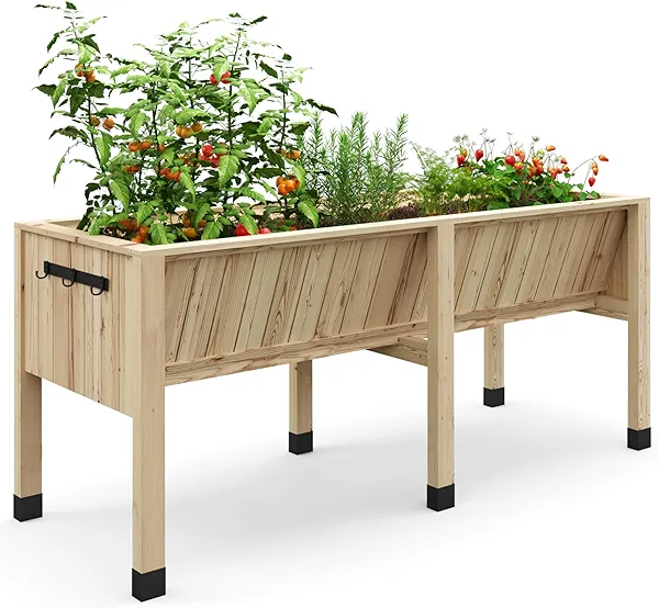 GarveeHome Hooks for 6X2X2.5ft Raised Garden Bed, Wooden Raised Planter Box Outdoor for Growing Vegetables and Herbs, Depth 13.7 Inch，Planter Raised Beds-Natural