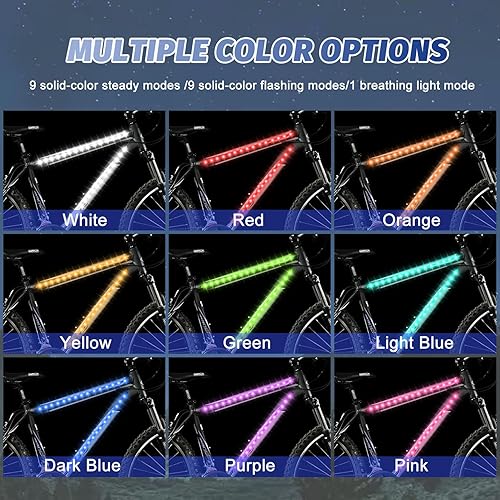 Miniatura 3 de Luces de bicicleta para montar por la noche, luz LED para marco de bicicleta para montar por la noche, tira de luz impermeable con caja de batería,