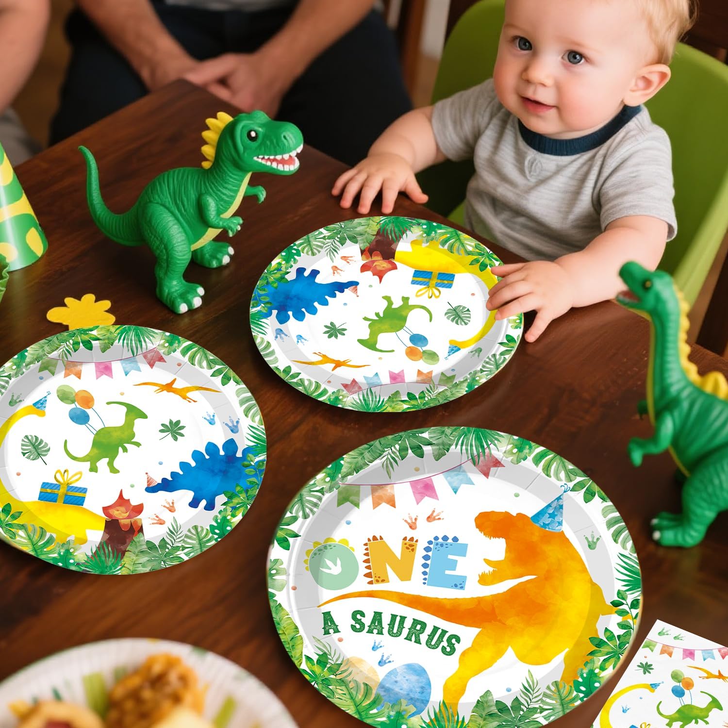193pcs One A Saurus Birthday Decorations with Tableware Set, Banner, Hanging, Tablecloth, Cake Number Candle, Balloon, Centerpieces, for Dinosaur Birthday Decorations 1 Year Old Boy, Serves 25 - Image 5