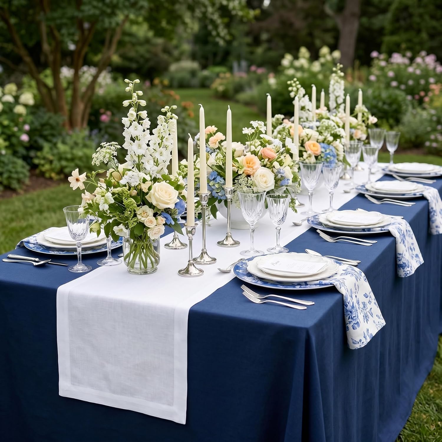 Solino Home Linen White Table Runner 156 Inches Long - 100% Pure Linen Extra Long Table Runner 14 x 156 Inch for Mothers Day, Spring, Summer, Memorial Day - Fete