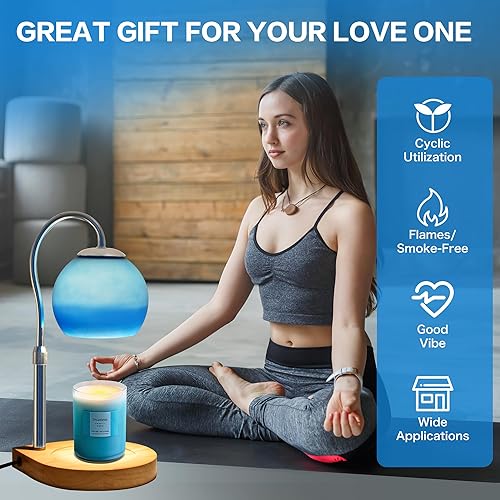 Miniatura 7 de Lámpara Calentadora de Velas con Temporizador 2H4H8H, Lámpara de Vela Ajustable en Altura y Atenuable con 2 Bombillas, Calentador de Cera para Velas