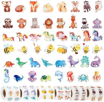 6000 PCS Animal Stickers for Kids, 12 Rolls 1 Inch Teacher Reward Decal Cute Classroom School Office Supplies Potty Training Incentives Individual Childrens Stickers Roll Bulk Fun Party Favor