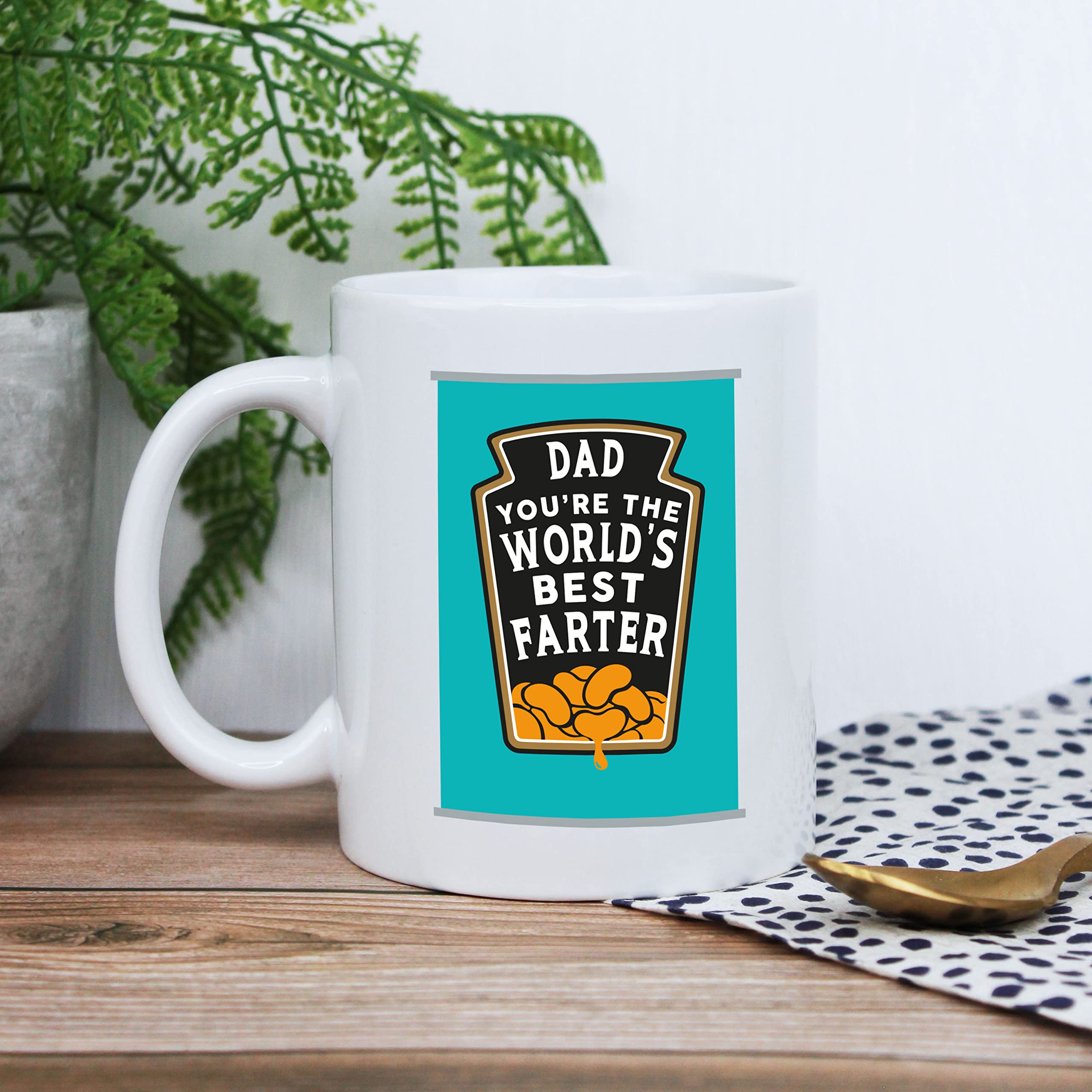 eBuyGB World's Best Farter Mug, Baked Beans Mug, 350ml Coffee Mug, Dad You're The World's Best Farter - Funny Mug, Birthday, Father's Day Gift, Bean Pun Gift for Daddy, Him