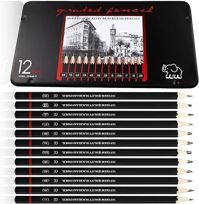 Crayon Dessin Professionnels, 2H To 8B Ecriture Douce Croquis Crayon Papier Dessin 12pcs 99103488