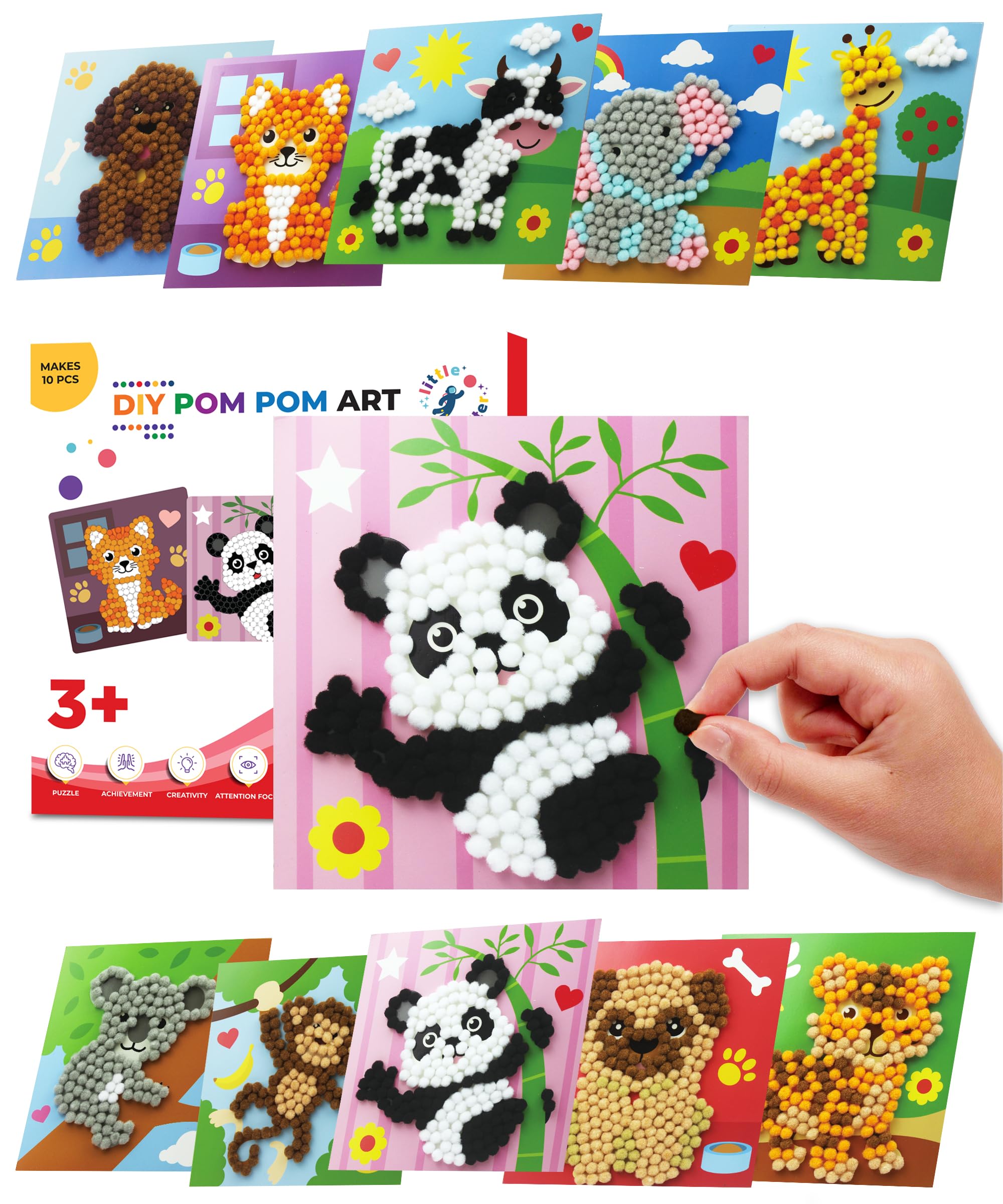 Little Jupiter DIY Pom Pom Art - Makes 10 Art Pieces -Boy & Girl for Age 3-5 - Toddler Kids Crafts 3-5 Activities - Arts and Crafts (Set4)
