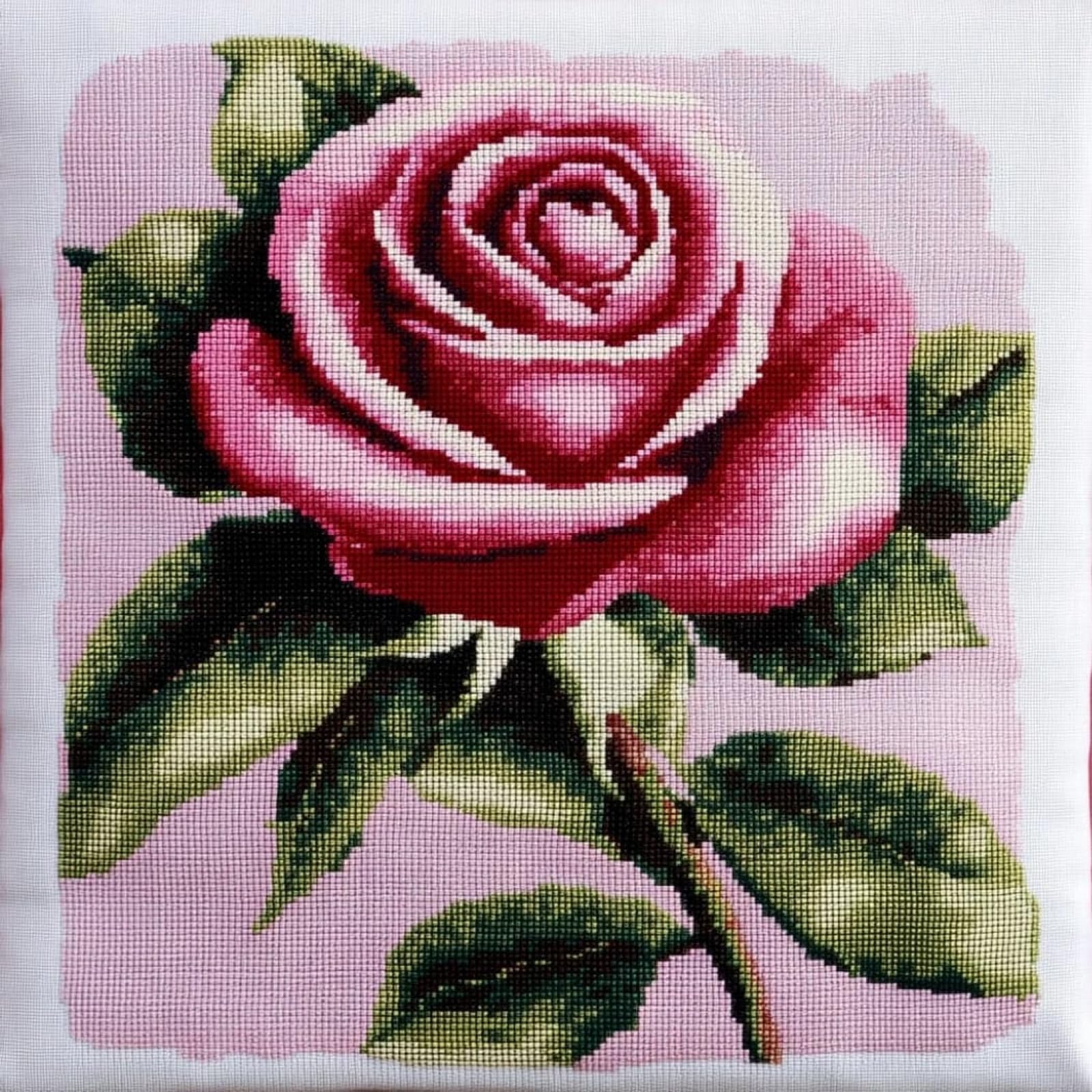 WallustrioaW Cross Stitch Cushion Kit Pillow,Roses DIY Embroidery Cross Stitch Cushion Kits Needlework 11ct Stitched Pillow Cover,45x45cm