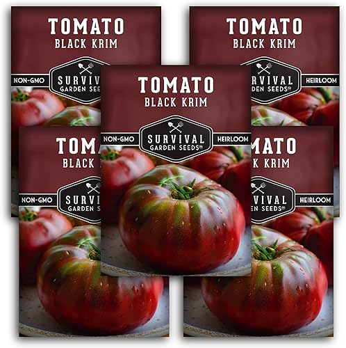 Survival Garden Seeds - Semilla de tomate negro Krim para plantar - 5 paquetes con instrucciones para plantar y cultivar deliciosos tomates frescos