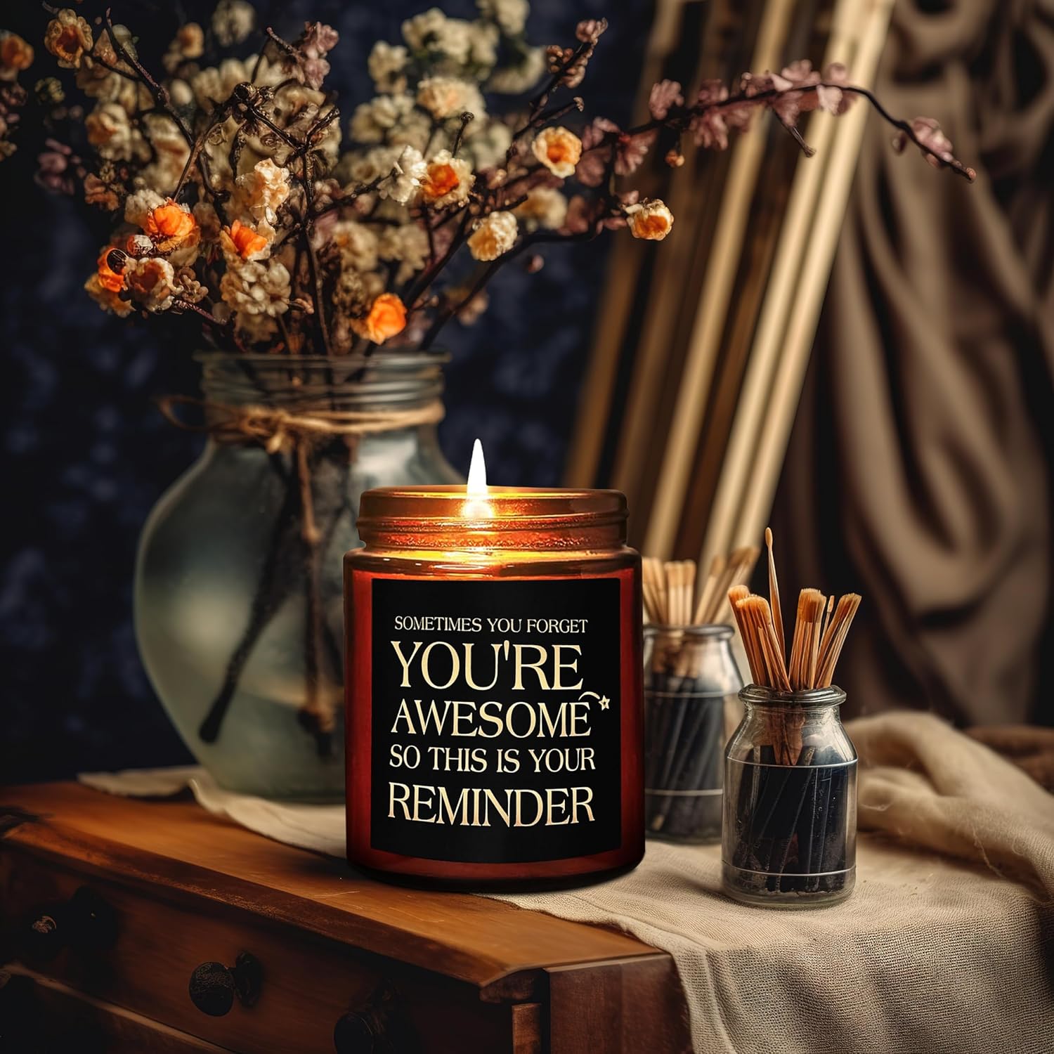 Inspirational Gift Candles for Women Men - Birthday, Appreciation, Thank You, Relaxing Gift for Him Son BFF Boyfriend Coworker - You're Awesome Natural Soy Mahogany Teakwood Candle for Home - Image 8