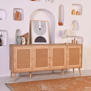 Dmora Credenza Pyron 180x41x81h cm Marrone Rovere Apertura Battente 4 Ante, Madia...