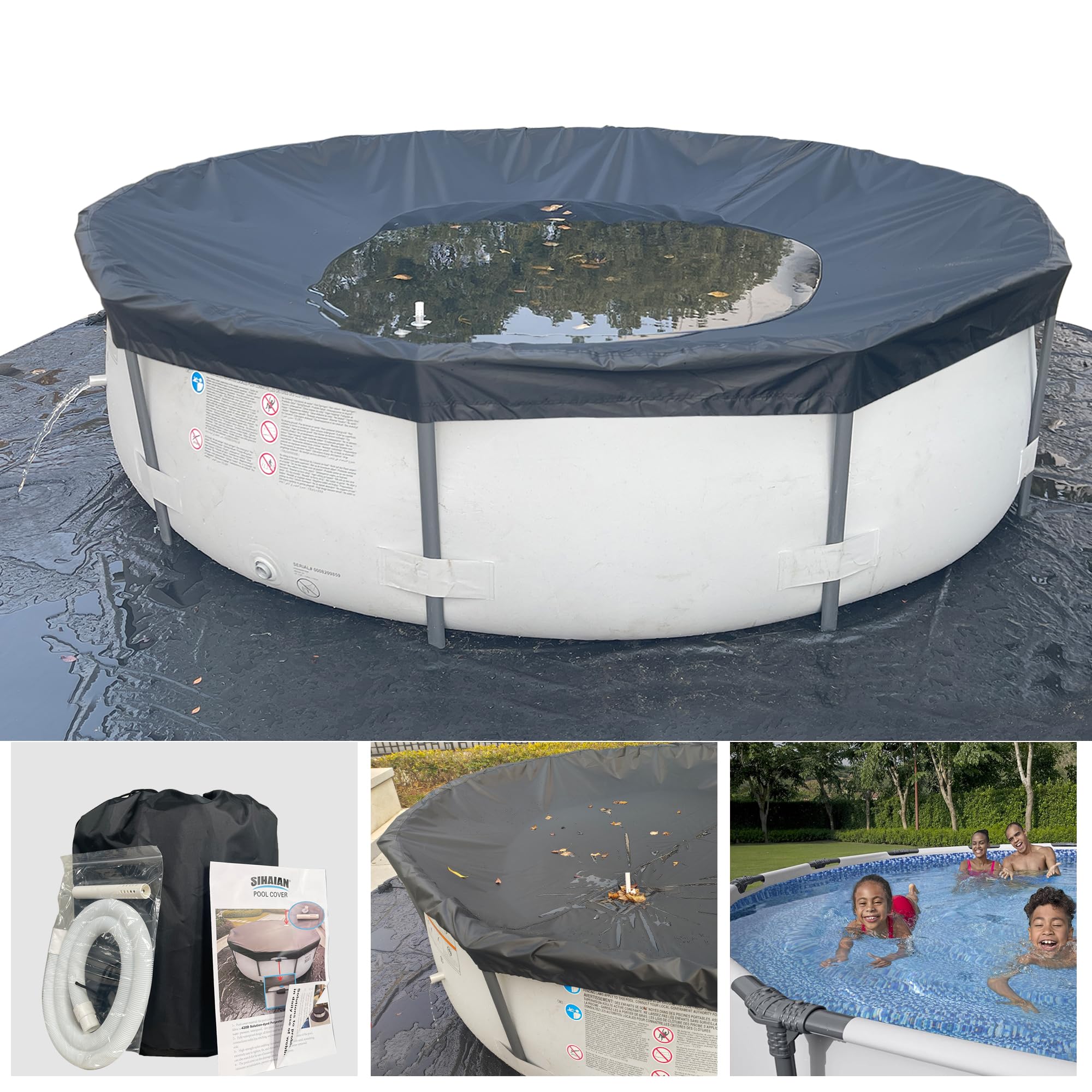 24 Ft Pool Cover with Automatic Drain Above Ground Pool Cover, Easy Installation Round Pool Cover Protector, Round Hot Tub Cover Ideal for hydrophilic and Dustproof Solar Pool Cover