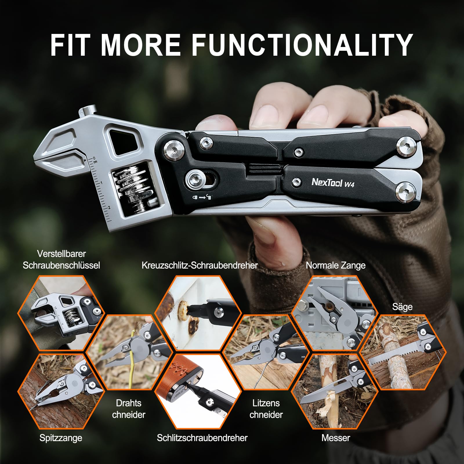NEXTOOL W4 Multitool Regulowany klucz odchylny, 11-w-1 składane narzędzie EDC z szczypcami, nożem, piłami, wkrętakiem, multitool na kemping, wędrówki, prace domowe i prezenty (dla mężczyzn/miłośników