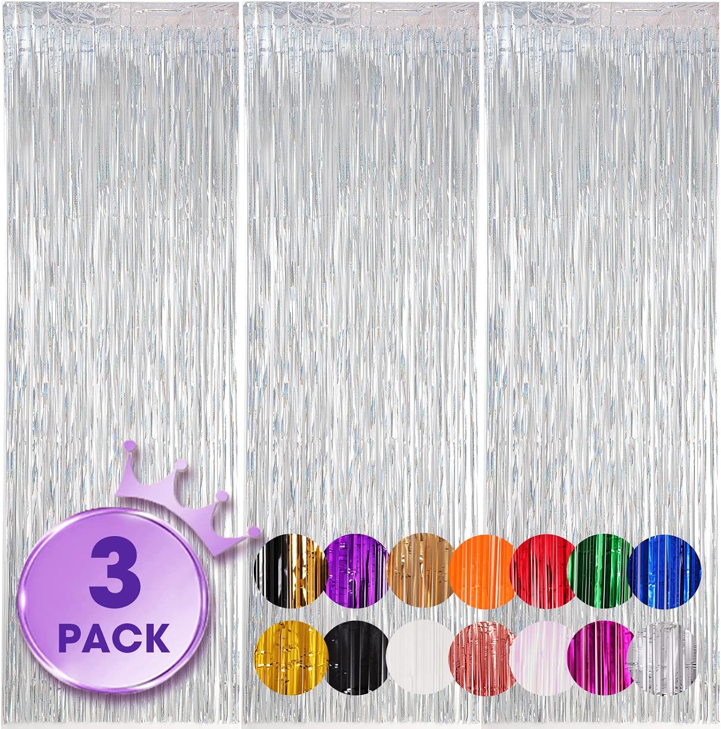 Voircoloria 3 Pack 3.3x8.2 Feet Laser Silver Foil Fringe Backdrop Curtains, Tinsel Streamers Birthday Party Decorations, Fringe Backdrop for Graduation, Baby Shower, Gender Reveal, Disco Party