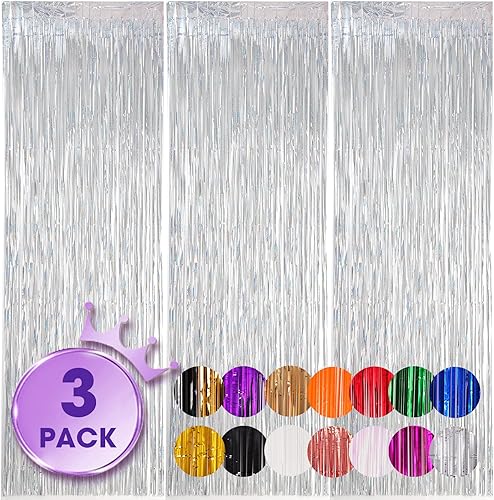 Miniatura 48 de Cortinas de fondo de flecos de papel de aluminio para fiestas, 3 piezas, 39.6 x 98.4 pulgadas, azul retro 48 Retro Azul,03 Rosa,04 Rosa
