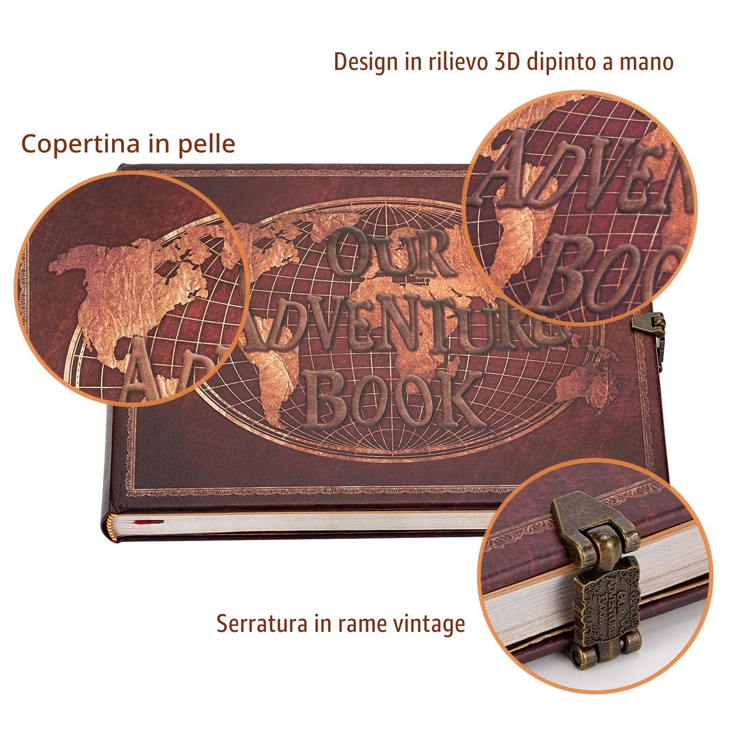 JIMBON Album fotografico da personalizzare – Il nostro libro di avventura fatto a mano, grande formato con 180 pagine, album per album di ritagli, per matrimoni in famiglia (25 x 20 cm), rosso