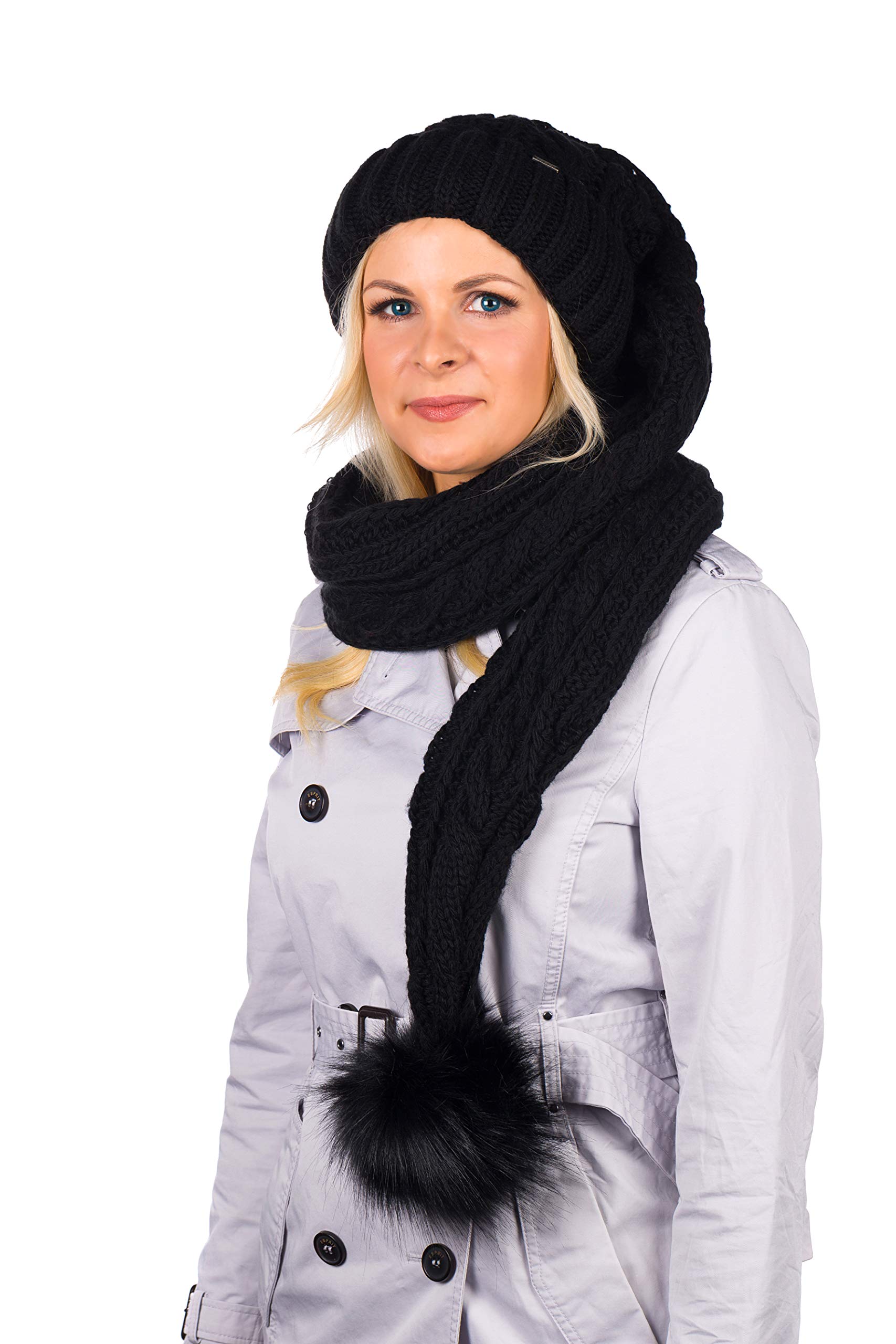 XXL Beanie AA - Berretto con visiera, berretto invernale con pompon in pelliccia sintetica, extra lungo foderato con morbido pile
