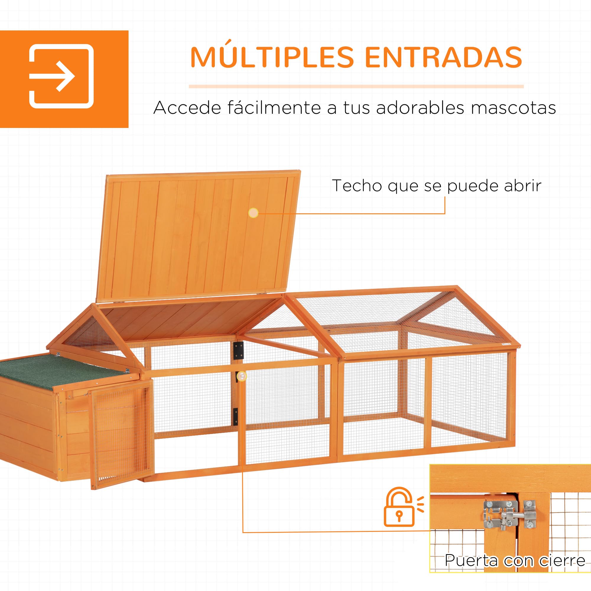 PawHut Gallinero Exterior Madera 240x112,5x76 cm Techo Abatible Corral Puertas Cerradura Nido Gallinas