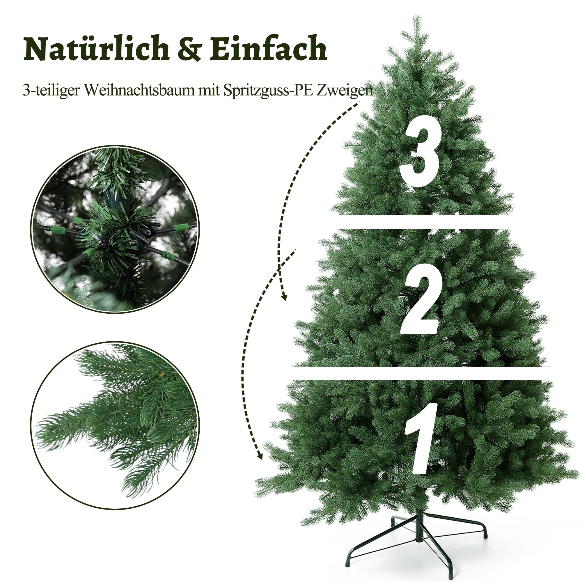 EVGN Sapin de Noël Artificiel de qualité supérieure - 180 cm - 100% Moulage par Injection - Branches en polyéthylène (réaliste et Dense) - Aspect réaliste - Aspect réaliste - sans éclairage