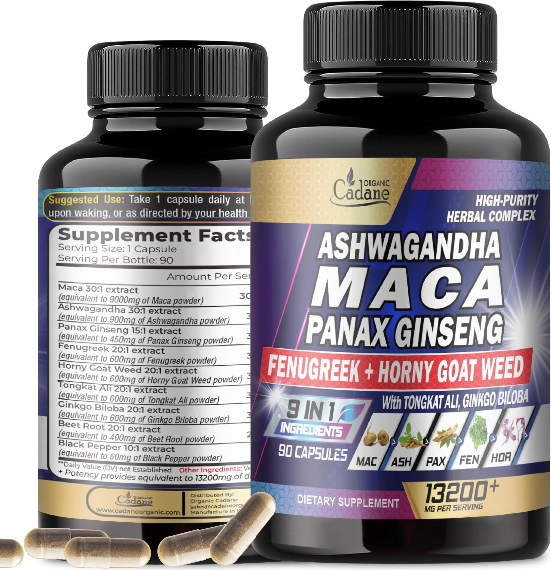 Maca Root 9000mg Ashwagandha 900mg Panax Ginseng 450mg Supplement 90 Capsules 3