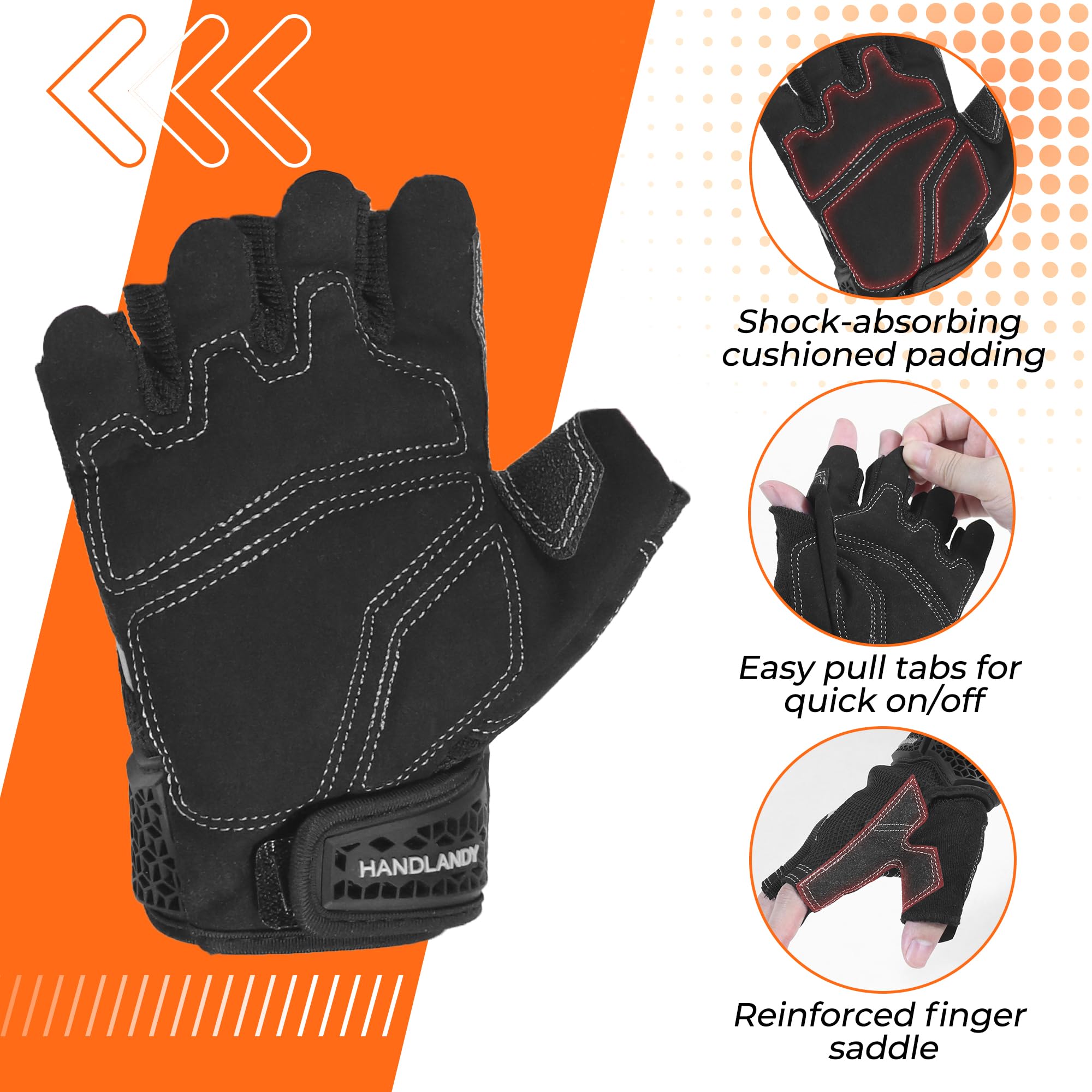 HANDLANDY Fingerless Work Gloves, Men Women Padded Half Finger Framer Mechanic Construction Carpentry Working Gloves (Shadow Black, M) - Image 2