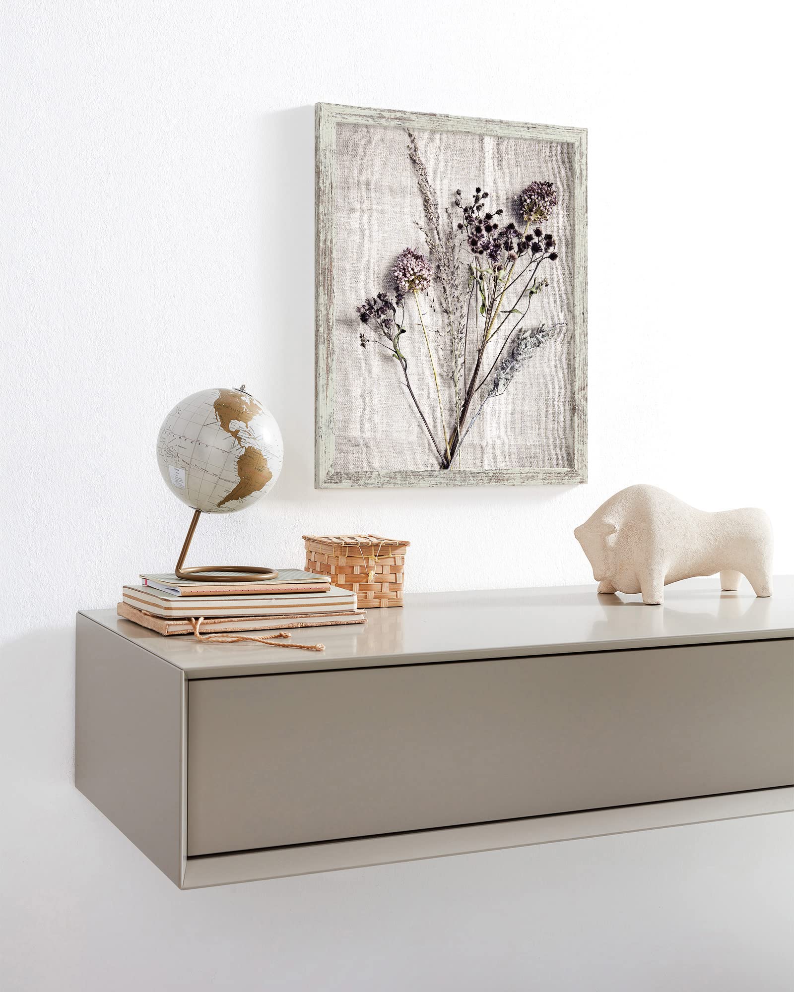 RahmenMax Morena Bilderrahmen Posterrahmen 35x100 cm Weiss Vintage Shabby Chic 100x35 cm mit weisser Rückwand und klarem Acrylglas