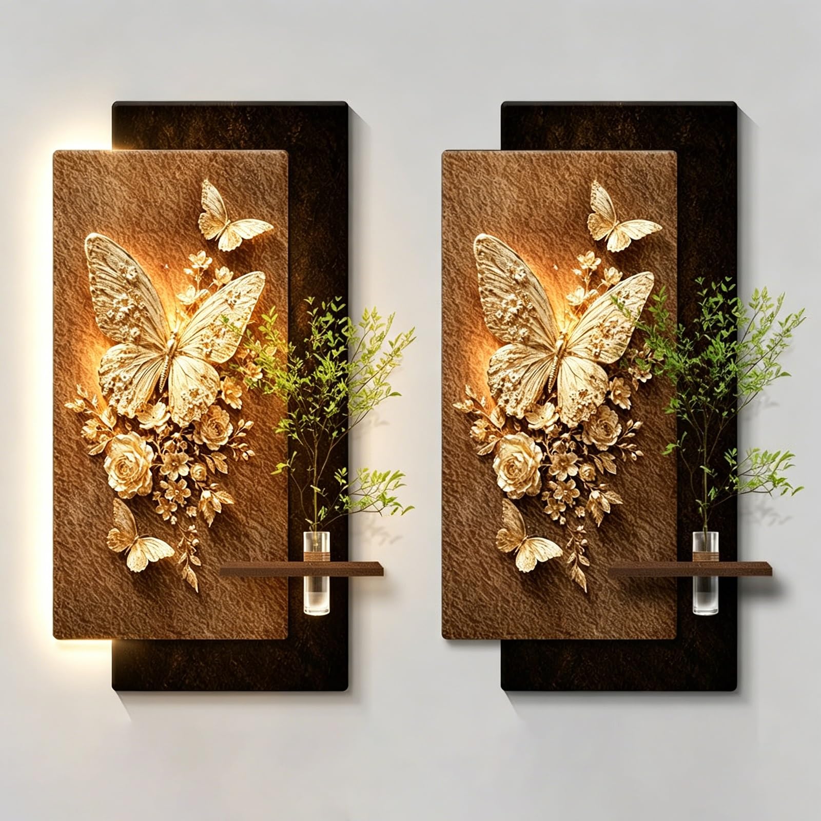ZCQMSCWW 3D Sandstone Wall Art with LED Lights, Plug-in Power With Artificial Greenery, Modern Hydroponic Hanging for Hallway, Living Room, Bedroom(C,180 * 90cm/70.8 * 35.4in)