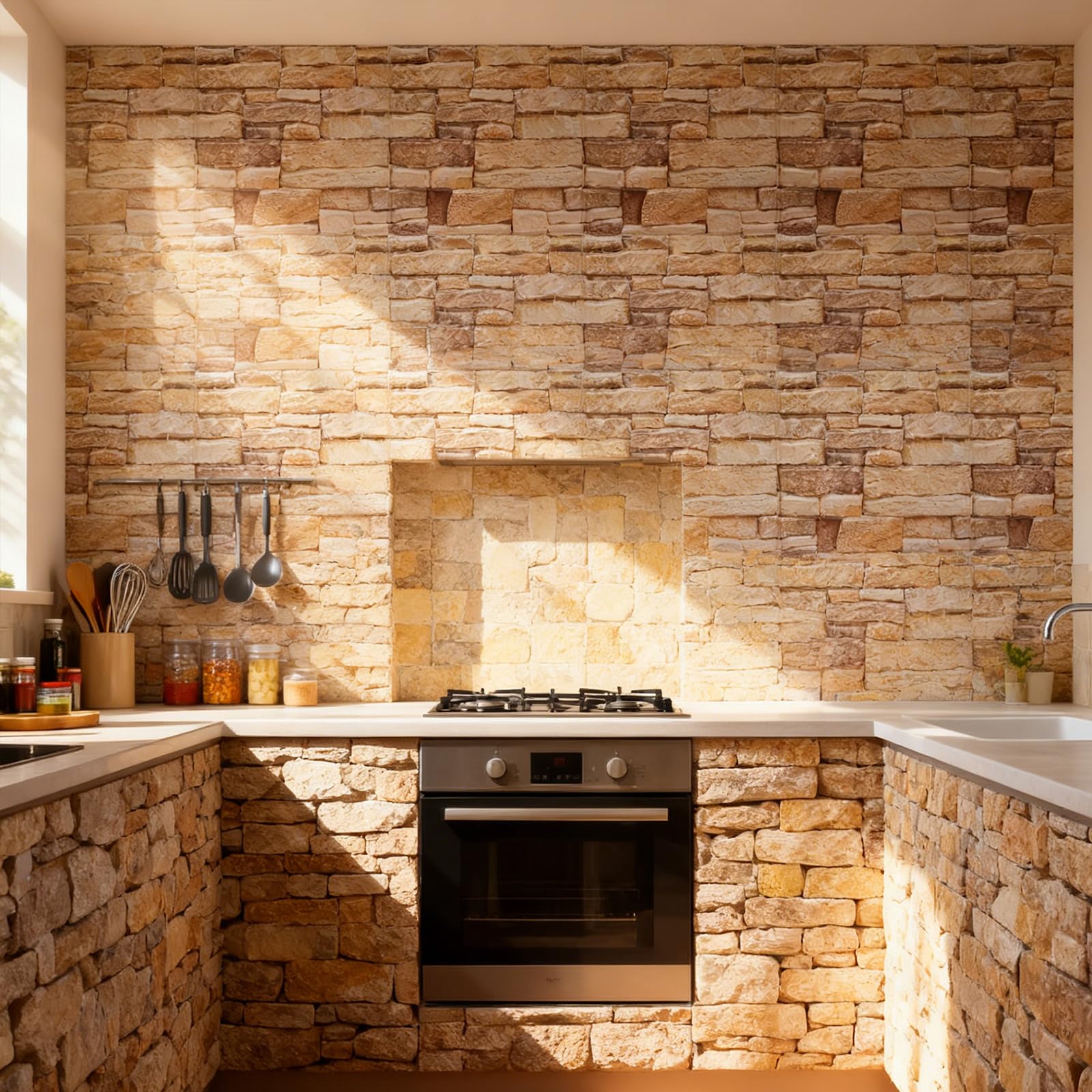 FRUHLING 10 paneles de pared 3D autoadhesivos, aspecto de piedra, 30 x 30 cm, resistentes al agua, papel pintado decorativo 3D de pared, paneles de PVC para cocina, dormitorio, baño, salón