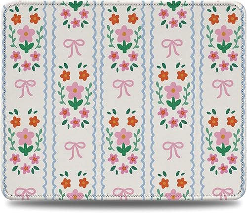 Cute Pink Bow Flowers Mouse Pad, Trendy Girly Aesthetic Floral Mouse Pads, Non-Slip Mousepad Gift, Pink Funny Girly Mouse Mat Desk Accessories for