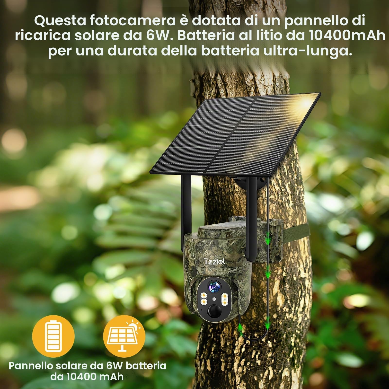 4G Telecamera Esterno con SIM e Pannello Solare,2K Telecamere Batterie Senza Fili,2K 360 PTZ Telecamera Senza WiFi con Pannello Solare e Batterie, Visione Notturna, PIR Rilevamento