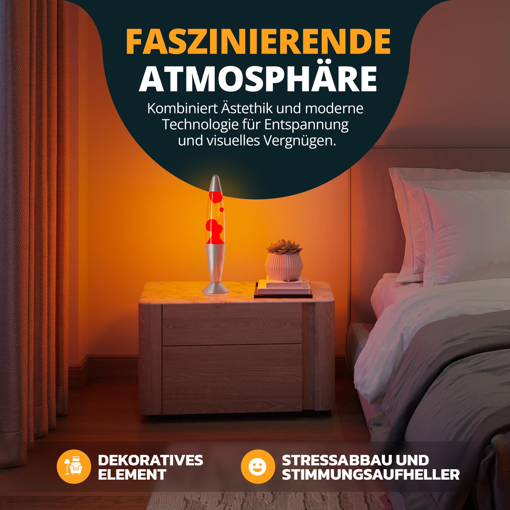 Lavalampe (rot) | Rote Wachslampe | Originell und handliche Tischlampe mit 1,7 m Kabel & Ersatzleuchtmittel | Retro-Design