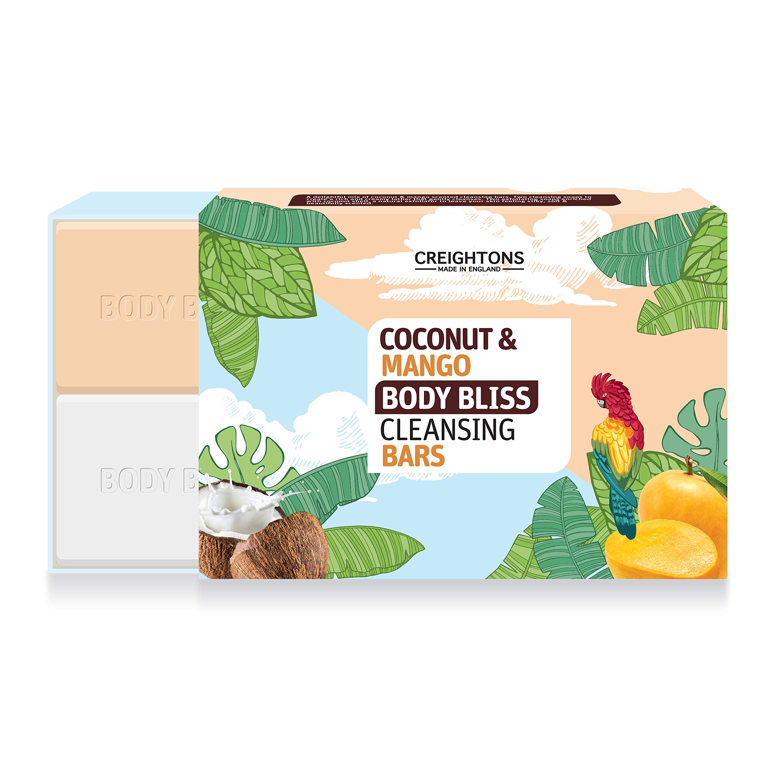 Coconut & Mango Cleansing Bars (4 x 150g) - 2 cleansing bars and 2 exfoliating bars for the ultimate bathing experience, Vegan Friendly & Cruelty Free Clear