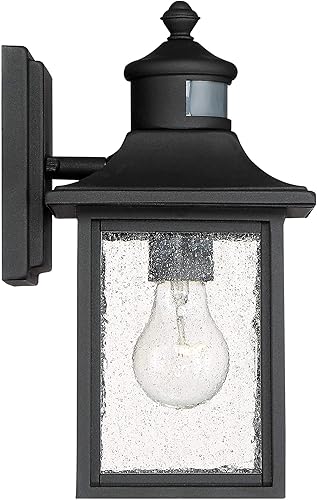 Miniatura 7 de John Timberland Moray Bay - Lámpara de pared industrial para exteriores, acero negro, sensor de movimiento de vidrio semillado de 11 12 pulgadas,